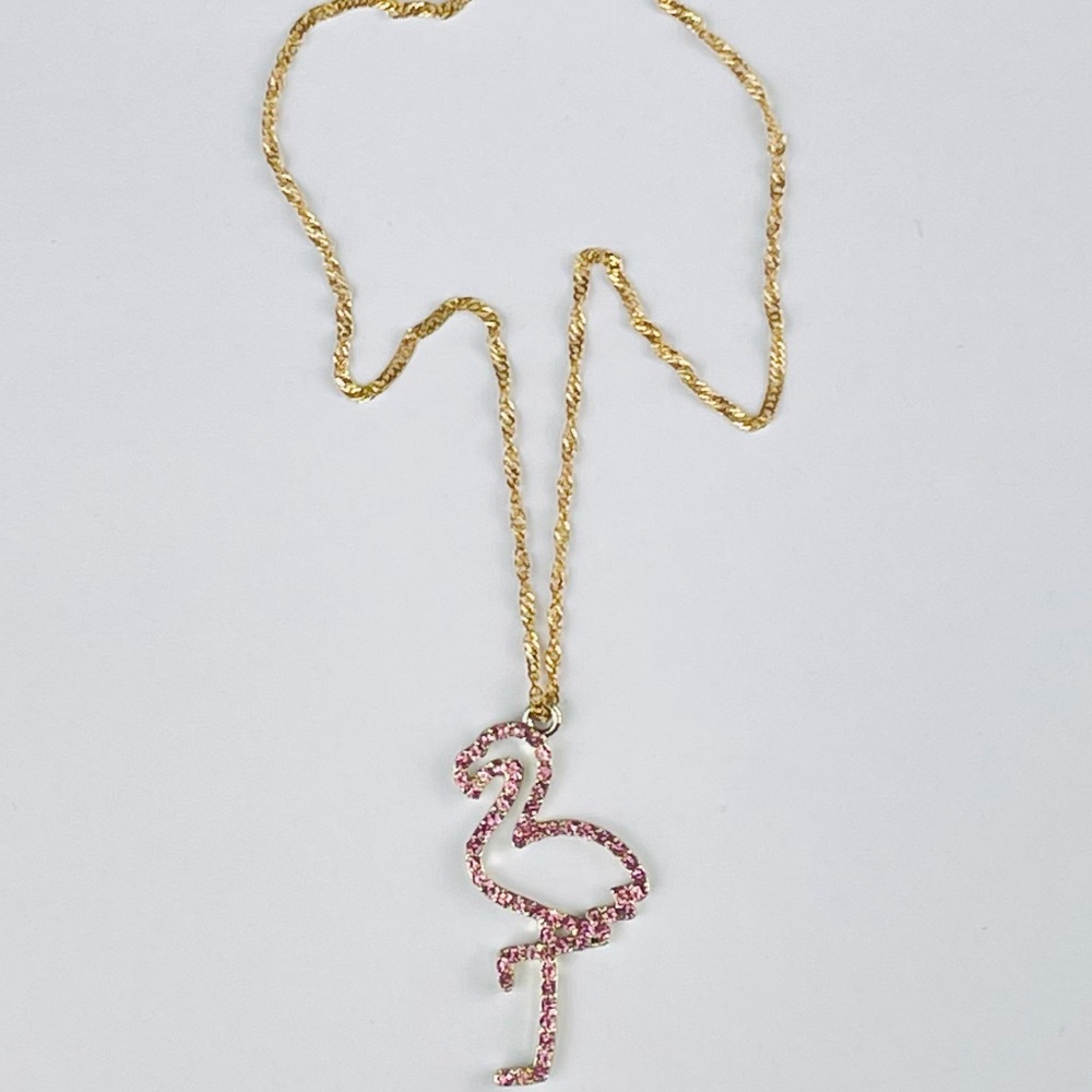 🔴🔴 NEW Pink Flamingo Rhinestone Necklace Chain Necklace Pink - Picture 12 of 13